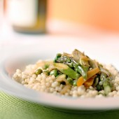 Spring vegetables braised in olive oil, white wine and saffron