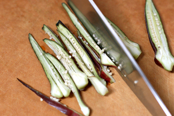 Cutting okra