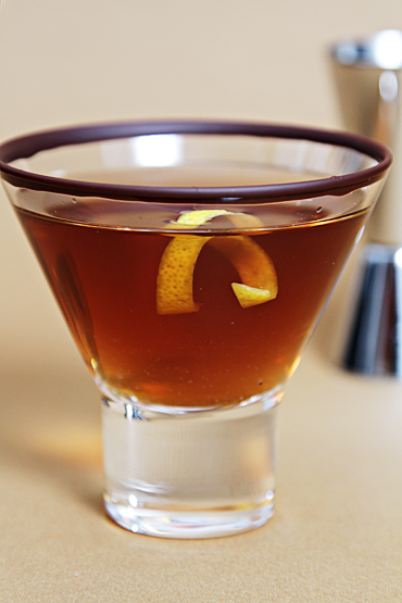 Chocolate-ginger martini with cayenne-spiked rim