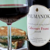Paumanok Vineyards, Cabernet Franc 2008 and grilled cheese sandwich with garlic confit