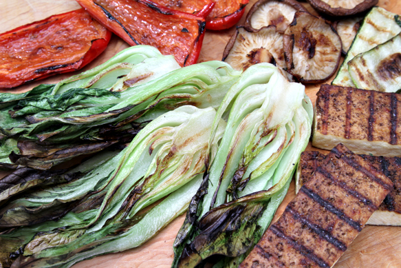 Grilled bok choy, vegetables and tofu