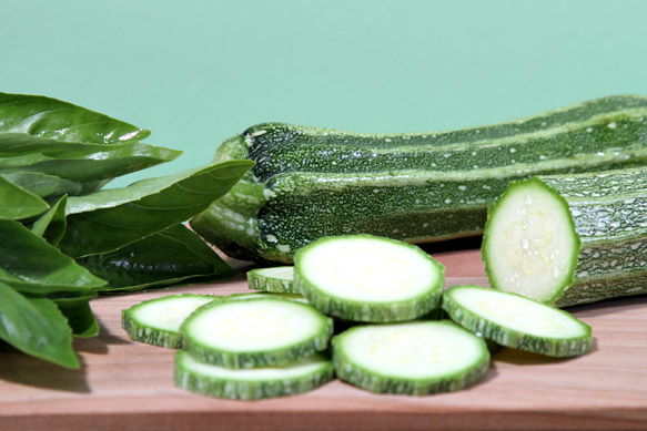 Zucchini slices and basil