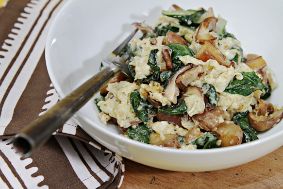 Winter scramble with shiitake, fingerling potatoes and chard
