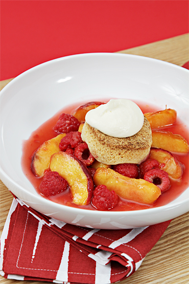 Peach-Raspberry Cobbler with Cointreau Chantilly