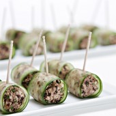 Bite-size cucumber rolls with ricotta Olivade