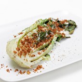 Grilled romaine with Parmesan-lemon fonduta and garlic breadcrumbs