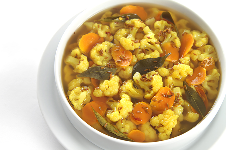 Pickled cauliflower with fresh turmeric and curry leaves